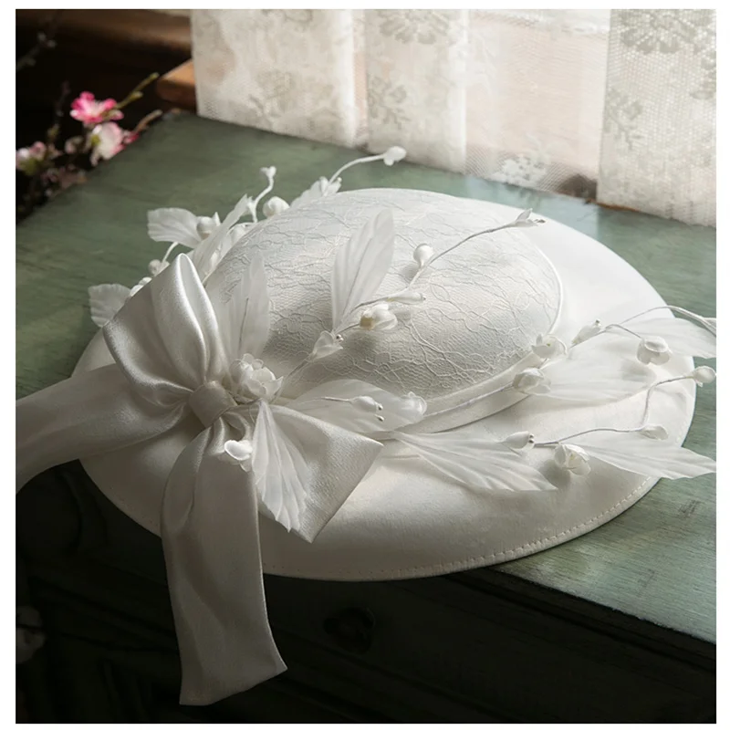 Women Large Brim Fascinator Hat Cocktail Wedding Party Church Headpiece Bridal Headwear Formal White Fedora Hats