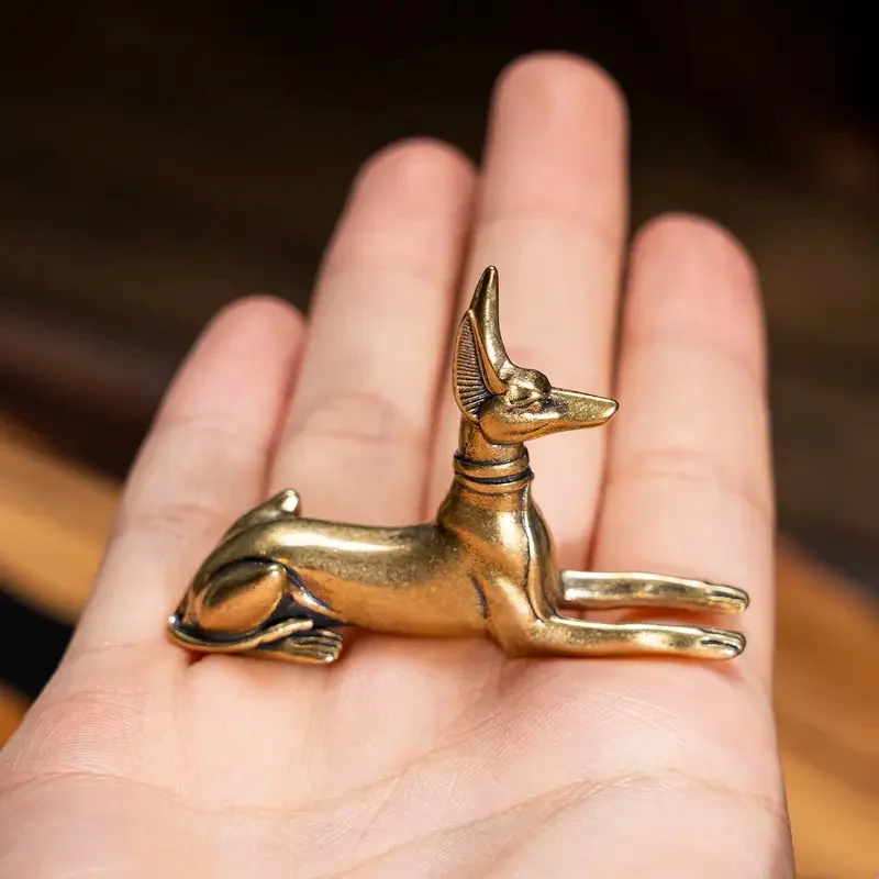 1PC Vintage Brass Egyptian Pharaoh Hound Statue Desktop Ornament For Bookshelf Home Office Cafe Decor