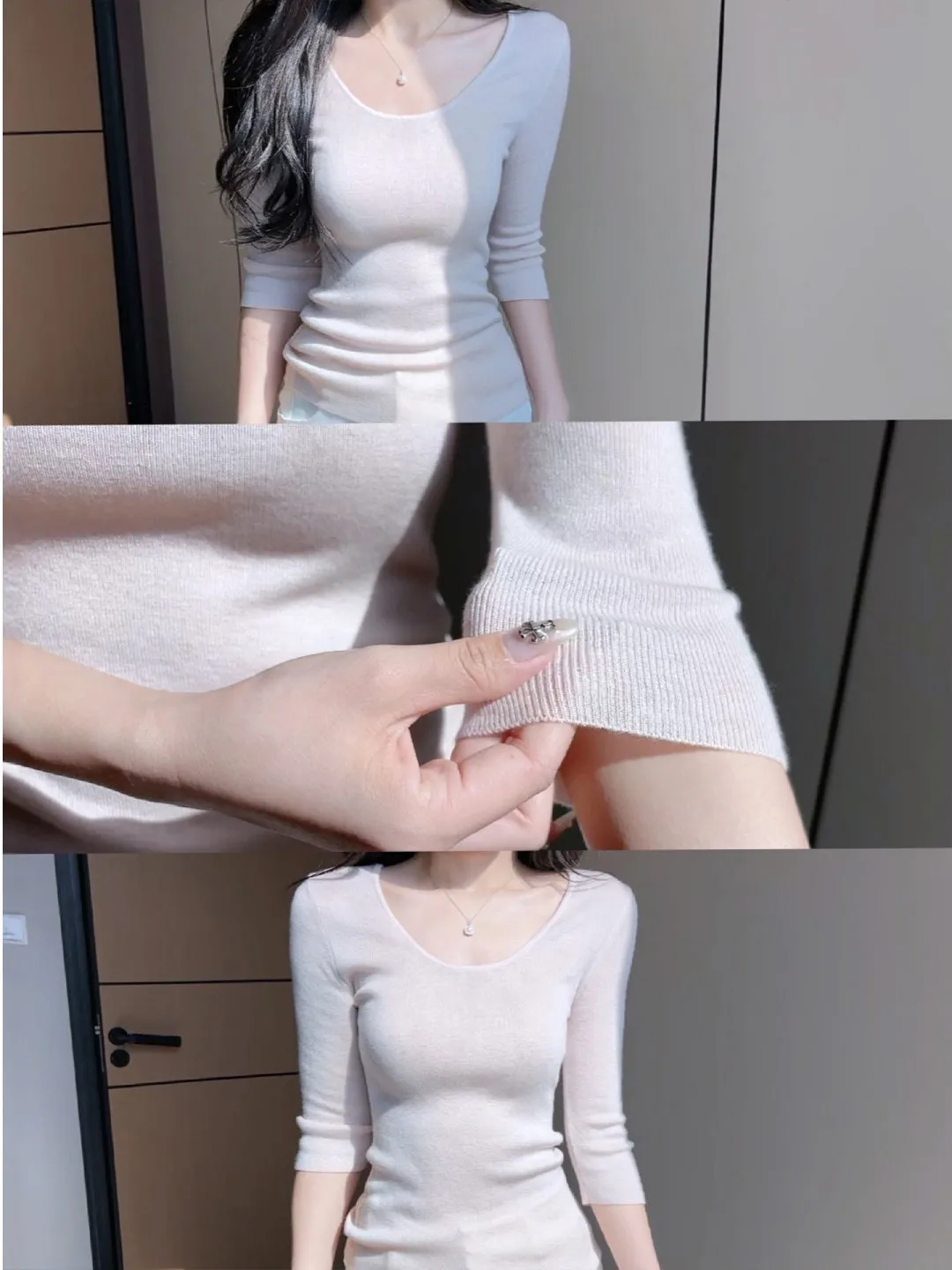 Slim Fit U-Neck Knitted Base Layer Shirt Women's Early Spring Half Sleeve Unique Beautiful Stylish Top Comfortable Breathable