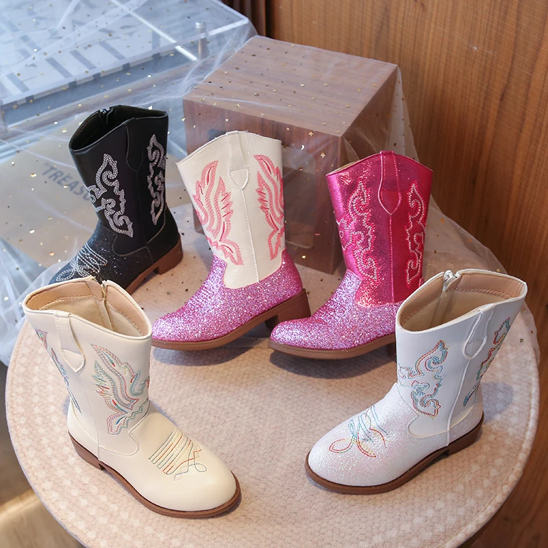 Girls Embroidered Cowboy Boots Fall Winter 2026 Kid's All Shaft Western Riding Boots Tall Princess All Shaft Boots For Big Kids
