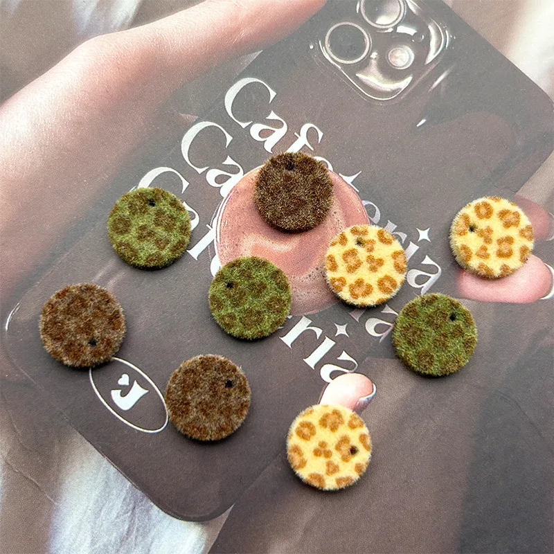 10PCS 10mm Leopard Flocking Round Label Buttons, Vintage Decorative Sewing Buttons for Denim Jacket Cardigan Sweater Hat Socks