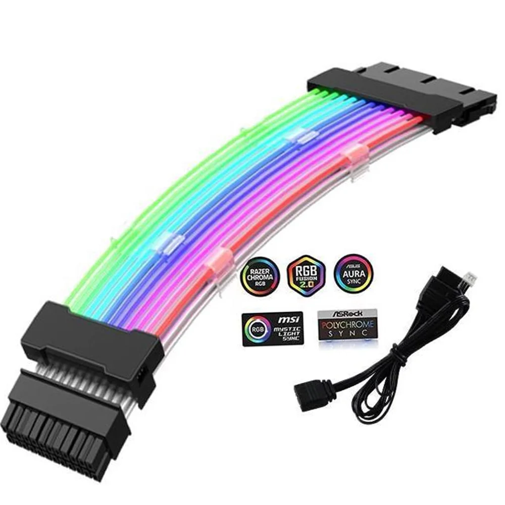 RGB Power Extension Cable, 24 Pin RGB Cable, RGB ARGB Extension Cable, PC Internal Components for Motherboard