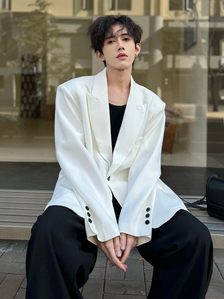 

White Suit Jaet for Men Casual Sle Hairdrer Trendy Brand Youth Stand Fit Spring Autumn Polyester Long Sve