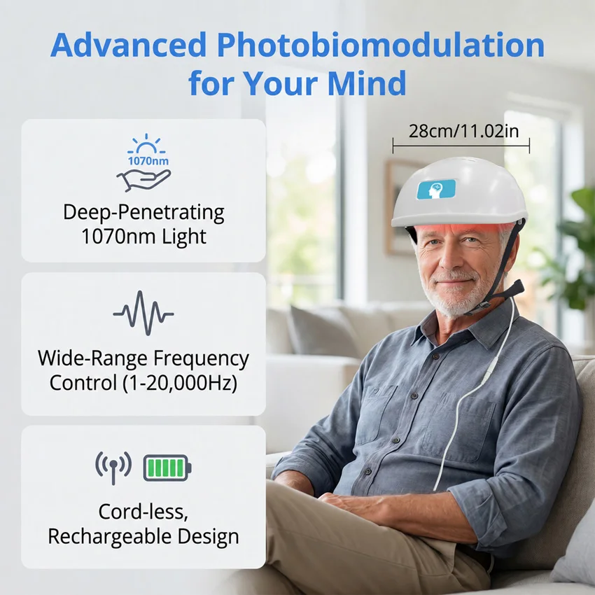 1070nm Near Infrared Light Therapy Helmet PBM Device For Alzheimer Parkinson Stroke TBI Cognitive Function Memory Improvement