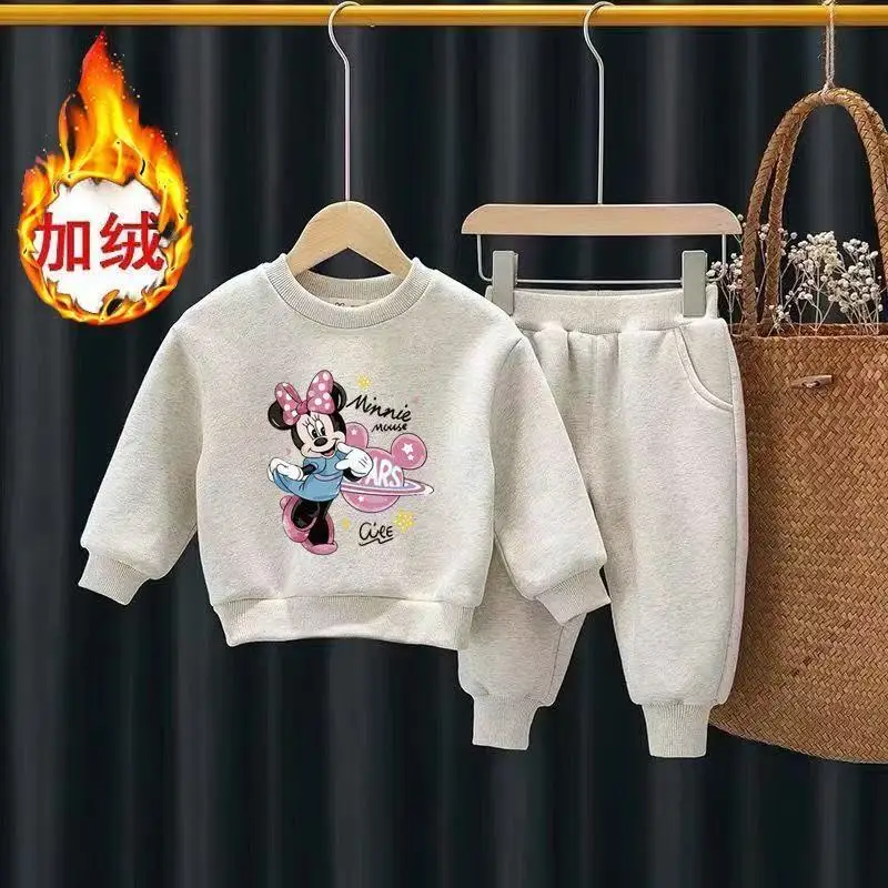 

Зимний комплект одежды для маленьких девочек и мальчиков, детский свитшот с принтом Микки Диснея, топ и штаны, нижний костюм из 2 предметов, детский теплый спортивный костюм