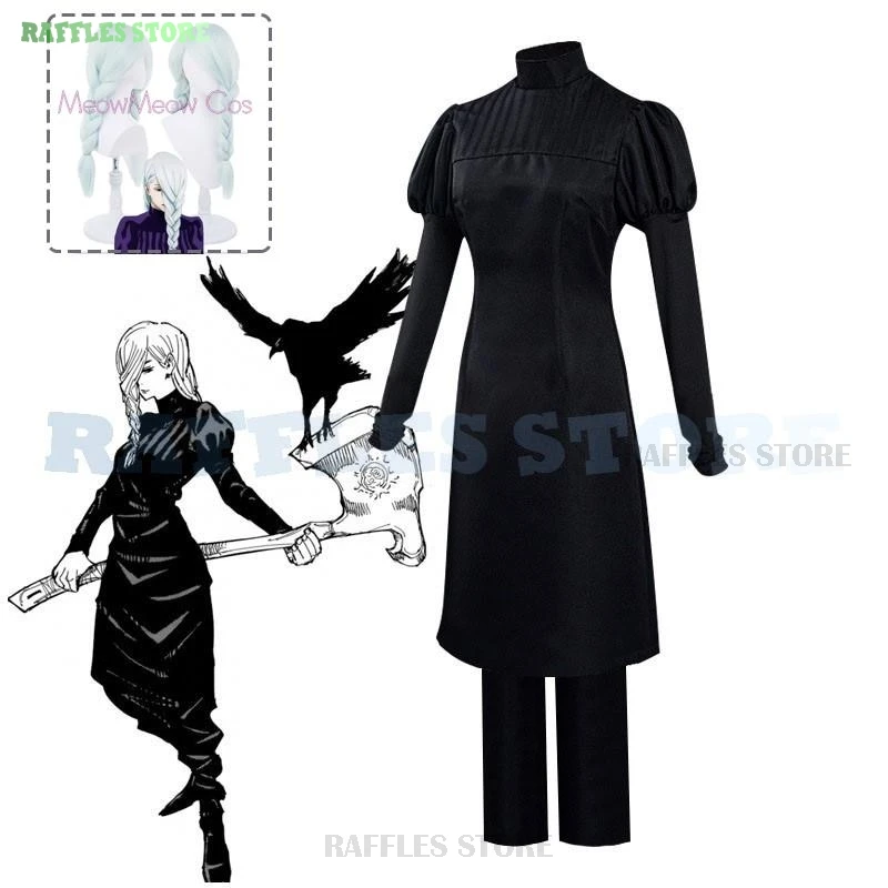 JJK-uniformes negros para mujer, disfraz de Mei Mei, peluca, vestido morado, traje de cómic de Anime para fiesta de Halloween, peluca, pantalones trenzados