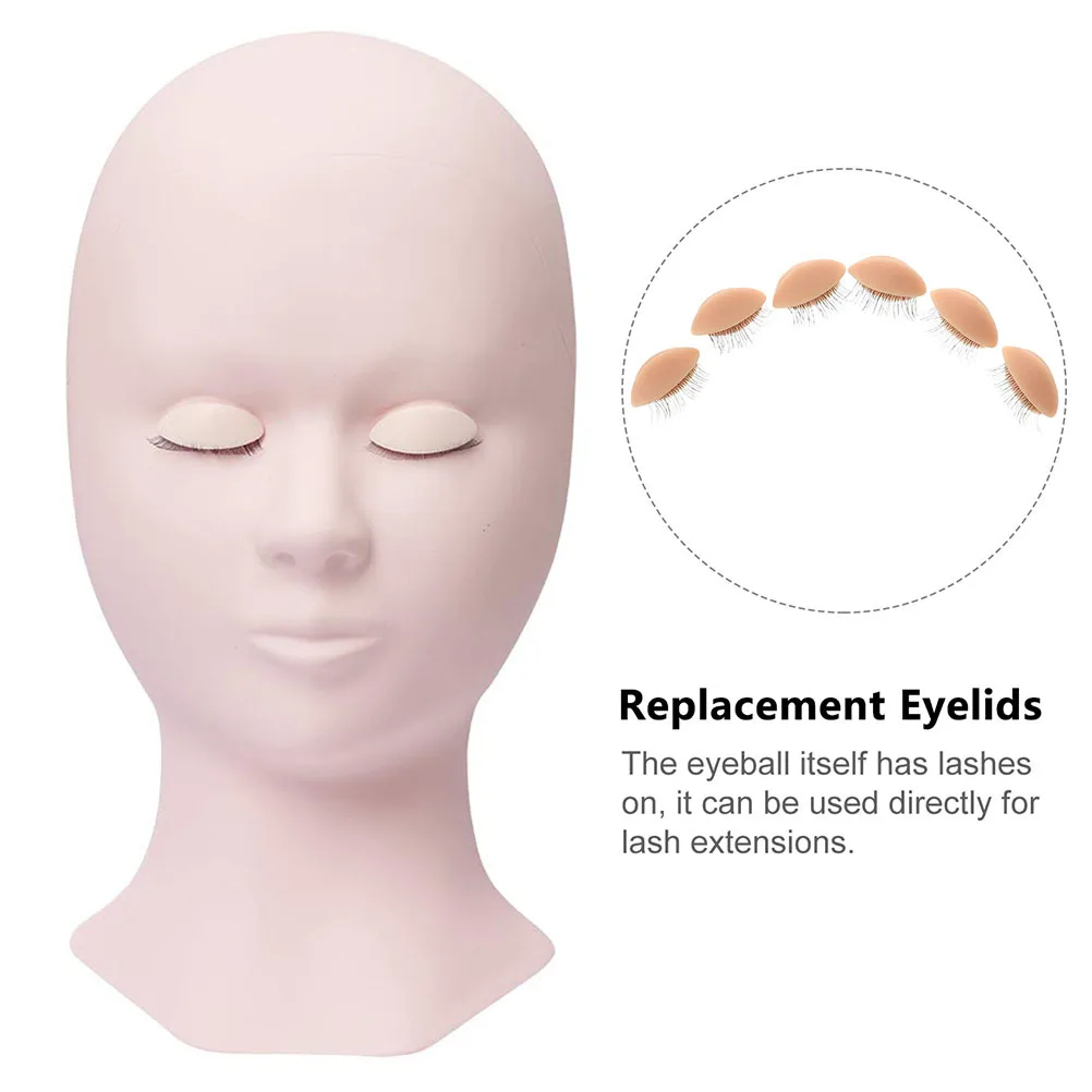 6Pairs Realistic Removable Eyelids Silicone Lash Extension Practice Tool Replacement Eyelids Supplies for Makeup Training