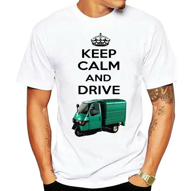 Ape Piaggio 50 Green Keep Calm And Drive - New White Cotton Tshirt Cool Casual Tee Shirt