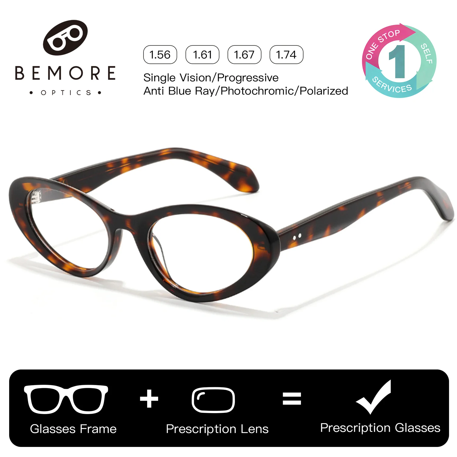 BEMORE Cat Eye Prescription Glasses For Women Acetate Photochromic Anti Blue Light Medical Prescription Lenses Optic Eyeglasses