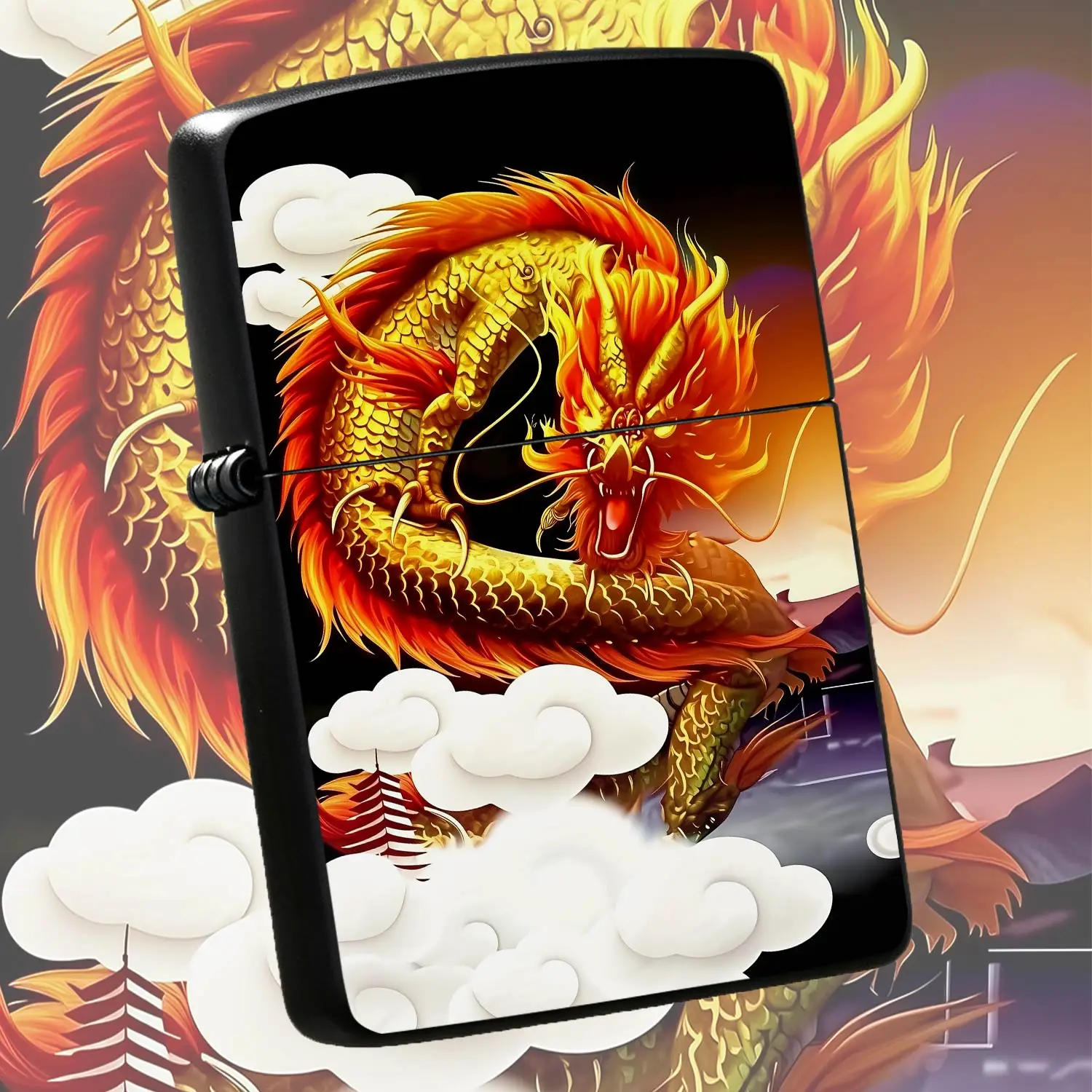 Exquisite Auspicious Golden Dragon Printed Lighter, Traditionalcloud Dragon Pattern Portable All-Scenario Usable Ignition Tool, Ideal For Daily Use Outdoor Gathering Business Gift Holiday Souvenir, Stylish Auspicious Dec A Humorou And Inter