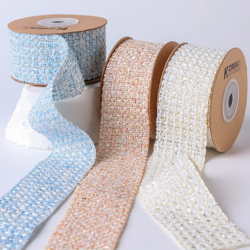 25mm 38mm Tweed Fabric Knit Ribbon With Sequin Hairpins DIY Bow Making Material Sewing Accessories Twilly Cloth Cotton Tape