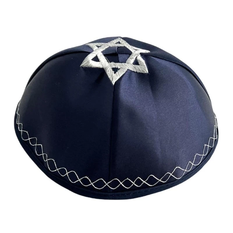 Traditional Blue Jewish Skull Cap Soft Polyester Religious Ceremony Cultural Headwear
