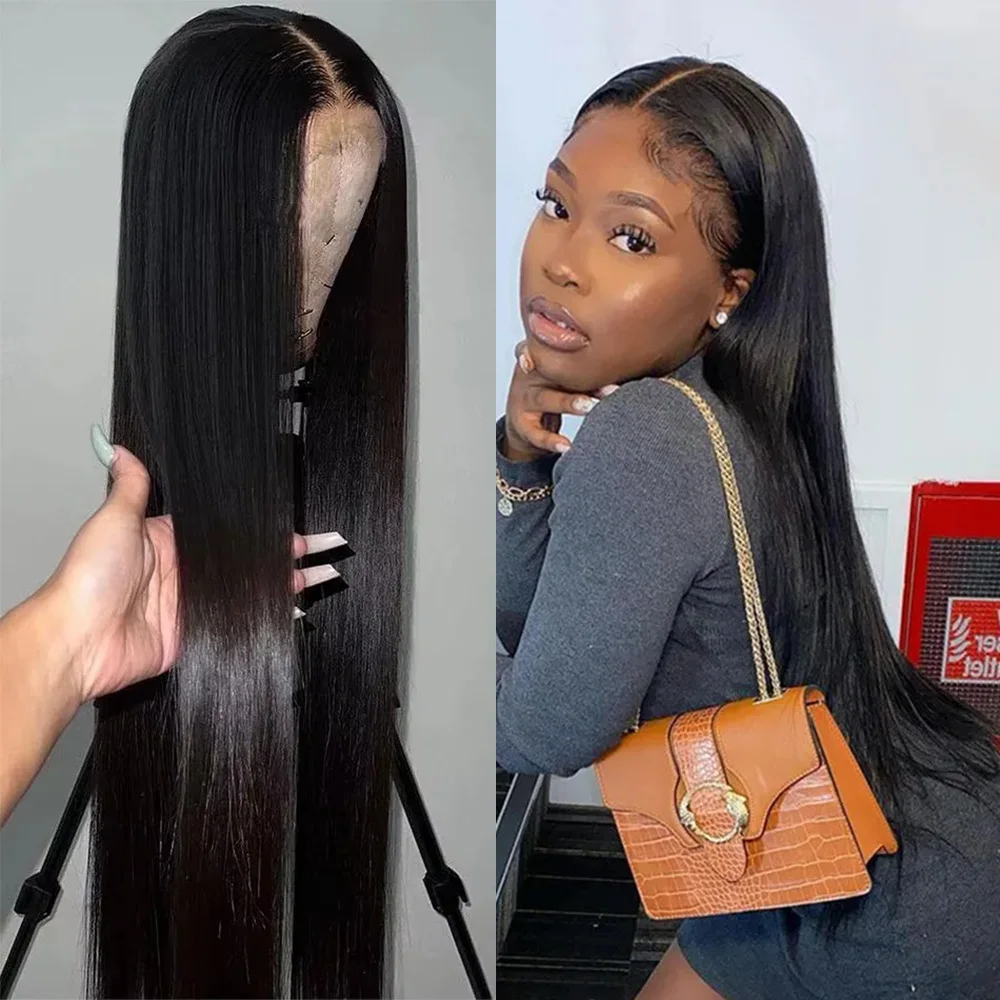 

40-дюймовый парик из 100% натуральных бразильских волос, плотность 220, с HD-кружевом 13x4 и 13x6, без клея, прямой, для женщин