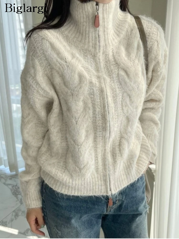 

Autumn Turtleneck Knitted Cardigan Women Casual Long Sleeve Sweater Cardigans Ladies Coat Korean Winter Woman Kint Cardigan