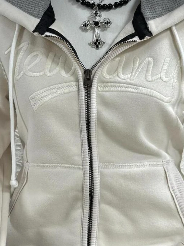 Vintage Y2k Punk Hoodies Women Fashion Aesthetic Harajuku Letter Print Zip Up Sweatshirt Autumn Winter Streetwear Slim Coat New