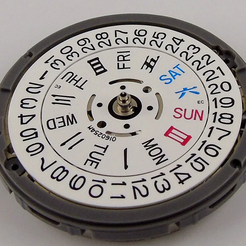NH36 24 Jewels Automatic Movement Crown at 3.0 And 4.5 O'Clock White/Black Calendar NH36 Watch Parts Stem Set All in English view 6