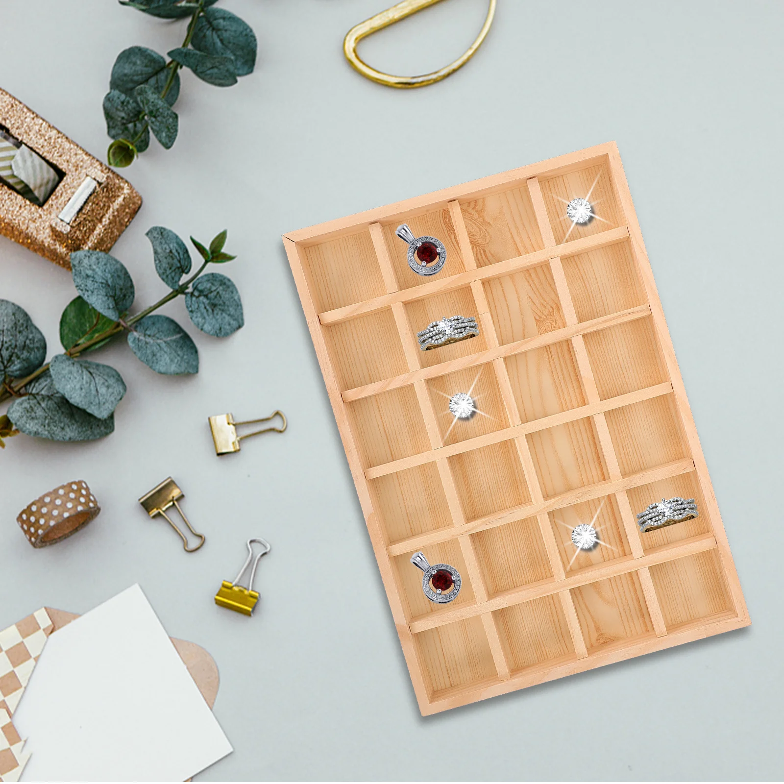 

Bamboo Jewelry Organizer for Drawer 24 Slot Tray for Rings Earrings Necklaces Bracelets Jewelry Storage Display Case