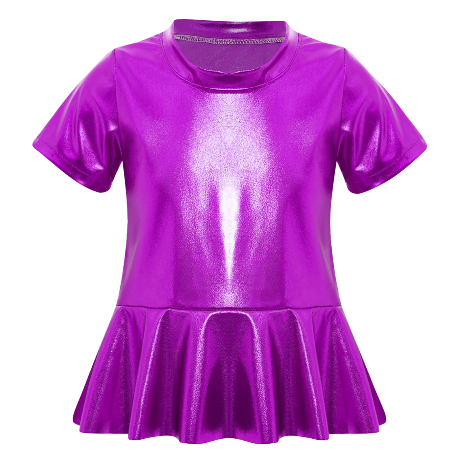 الأطفال فتاة الجاز الرقص الأعلى لامع Peplum الجولة الرقبة لامعة تي شيرت الشارع نمط الهيب هوب الجاز ملابس الرقص موضة الجاز Dancewear