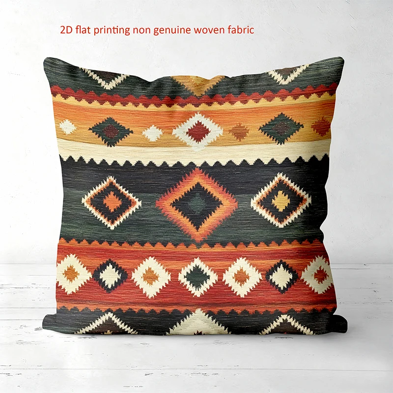 Ethnic Kilim Geometric Diamond Pillow Cover Retro Tribal Print Cushion Cover Boho Home Sofa Decor