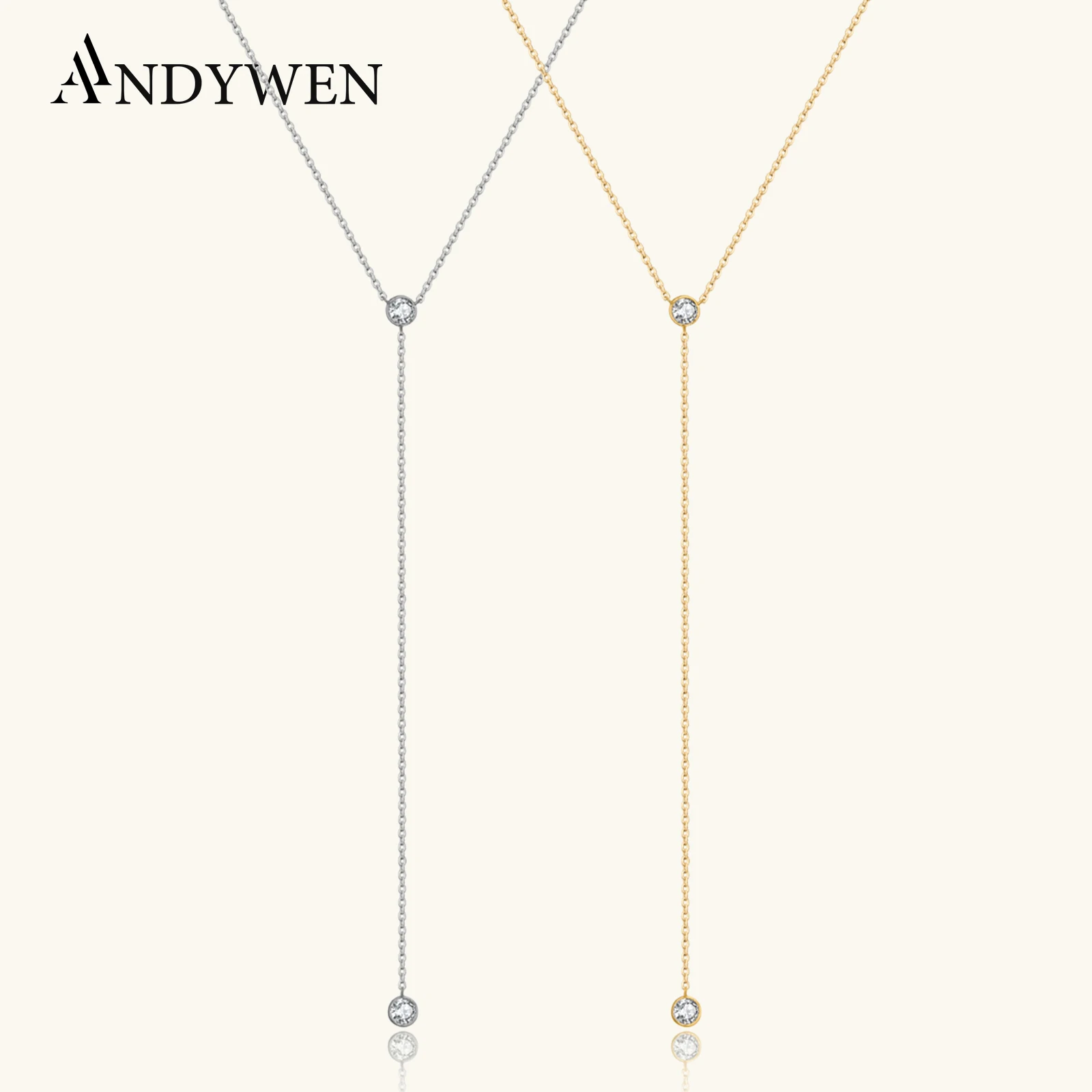 

ANDYWEN 925 Sterling Silver Zircon Charm CZ Drop Long Chain Pendant Necklace 2023 Women Choker Fine Jewelry Gift