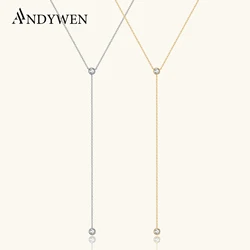 ANDYWEN 925 Sterling Silver Zircon Charm CZ Drop Long Chain Pendant Necklace 2023 Women Choker Fine Jewelry Gift