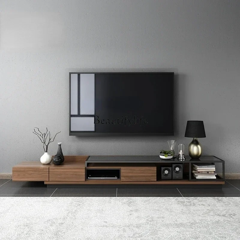 

yj39 Nordic Solid Wood TV Cabinet Coffee Table Combination Small Apartment Modern Simple Retractable TV Stand