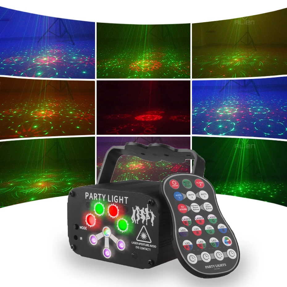 Imagem -06 - Alien-rgb Mini dj Disco Party Laser Light Projector Usb Recarregável Led Som uv Efeito Estroboscópico Casamento Natal Férias Lâmpada de Dança