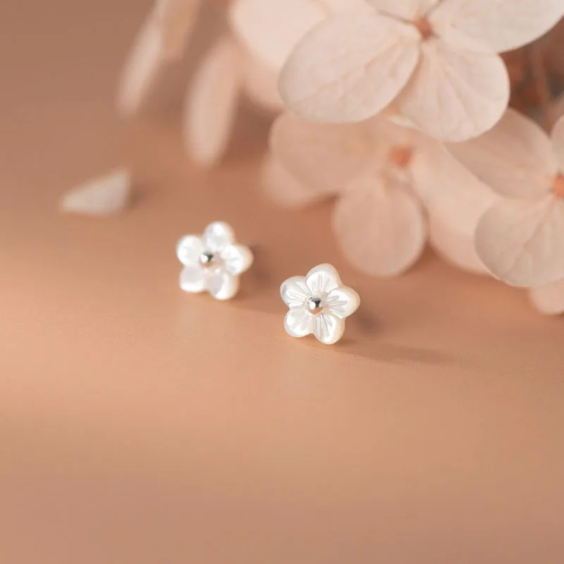 925 Sterling Silver Geometric Shell Flower Stud Earrings For Women Fine Jewelry Wholesale