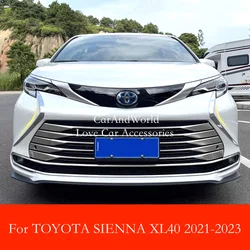 For TOYOTA Sienna XL40 2021-2023 ABS Chrome Car Front Face Corner Middle Net Guard Strips Trims Cover Headlights Accessories