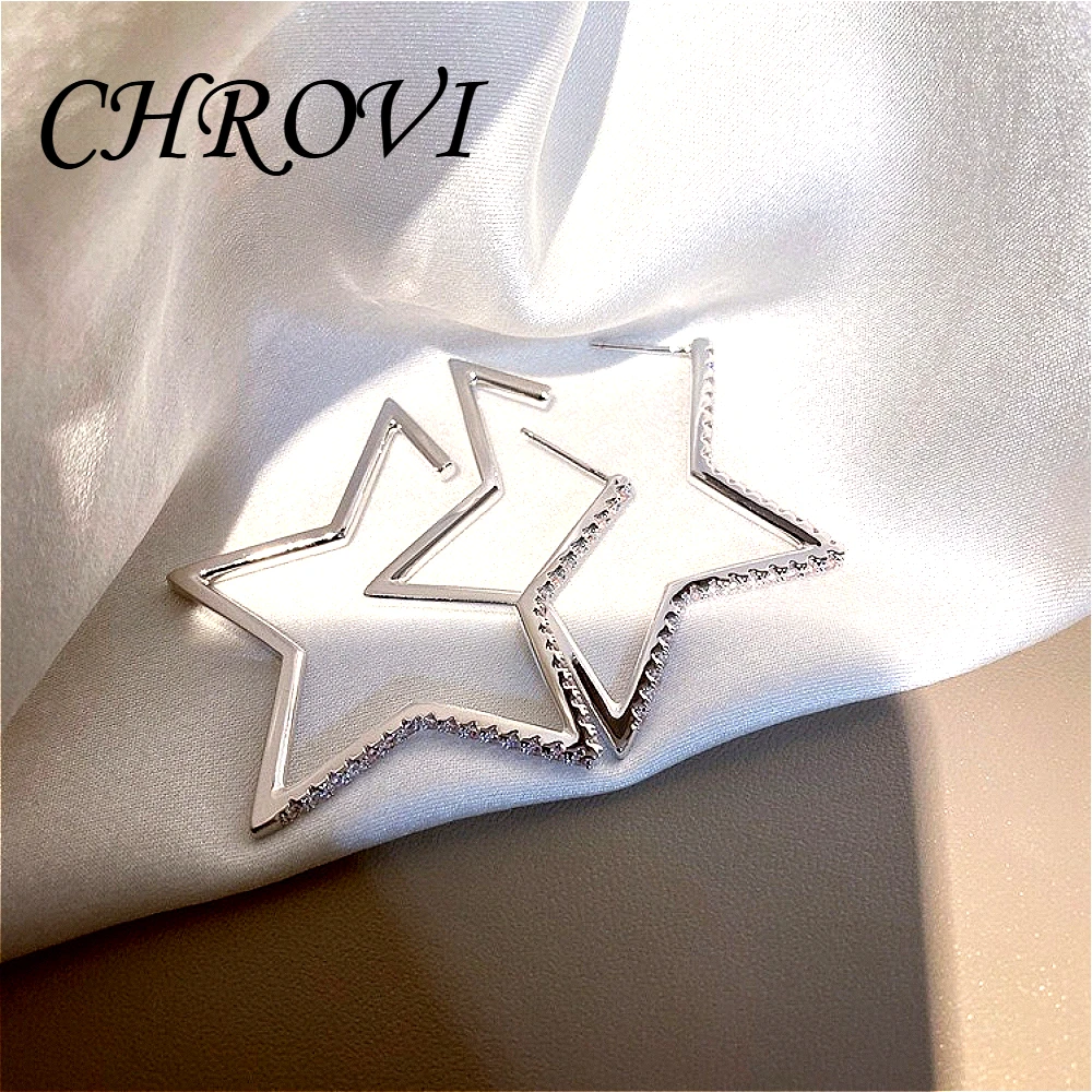 Fashion 925 Sterling Silver Versatile Large Earrings for Women-Five-Pointed Star Exaggerated Ear Adornment Star-Shaped Ear Studs
