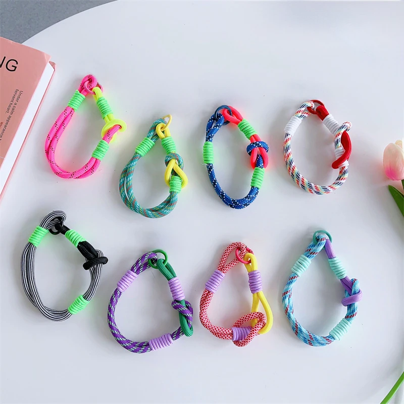 Korean Cute Knot Portable Mobile Phone Anti-lost Hand Bracelet Chain For iPhone 15 14 Pro Max Samsung Flip 4 Coloful Rope Chain