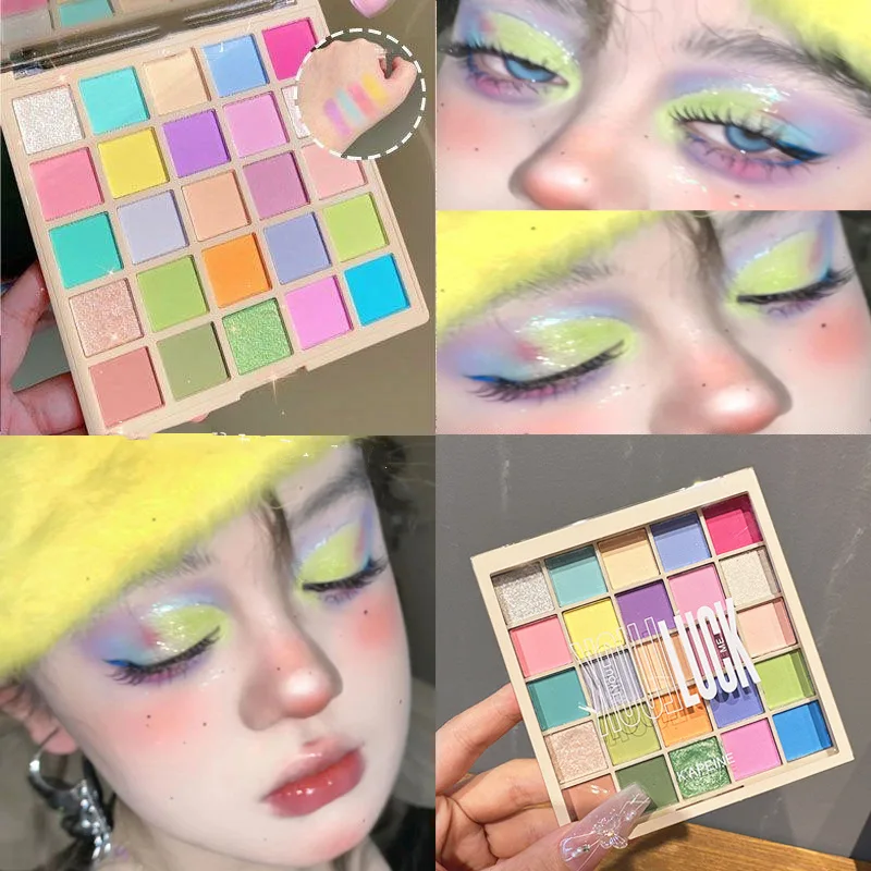 25-Color Lucky Eyeshadow Palette Women Macaron-Colored Dopamine Fine Shimmer & Pearlescent Cosplay Party Stage Makeup Tool