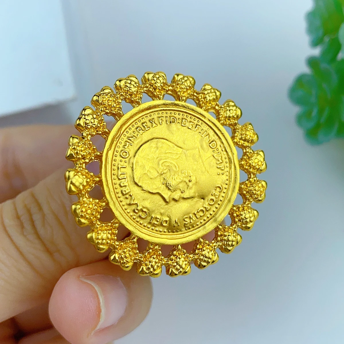 Turkish Coin 24k Gold Plated Ring For Women Dubai Indian Arab Trendy Daily Finger Jewelry Wedding Party Banquet Gifts