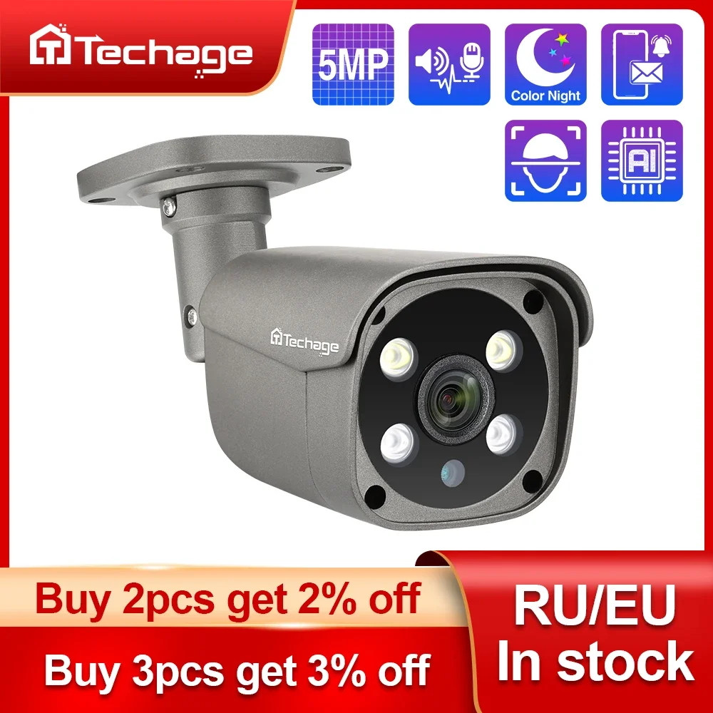 

H.265 5MP 4K Security POE IP Camera Human Detection Outdoor Two Way Audio Video Surveillance AI IP Camera NVR System