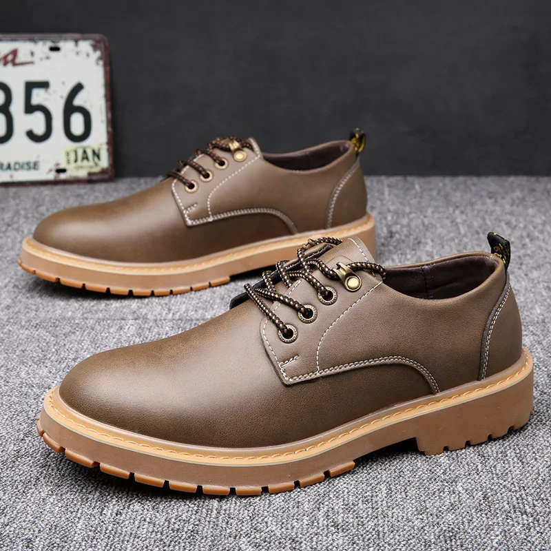 2023 Autumn Winter New Designer Platform Shoes Men Big Head Cow Leather Work Shoe Male Beef Tendon British Vintage Men's Shoes