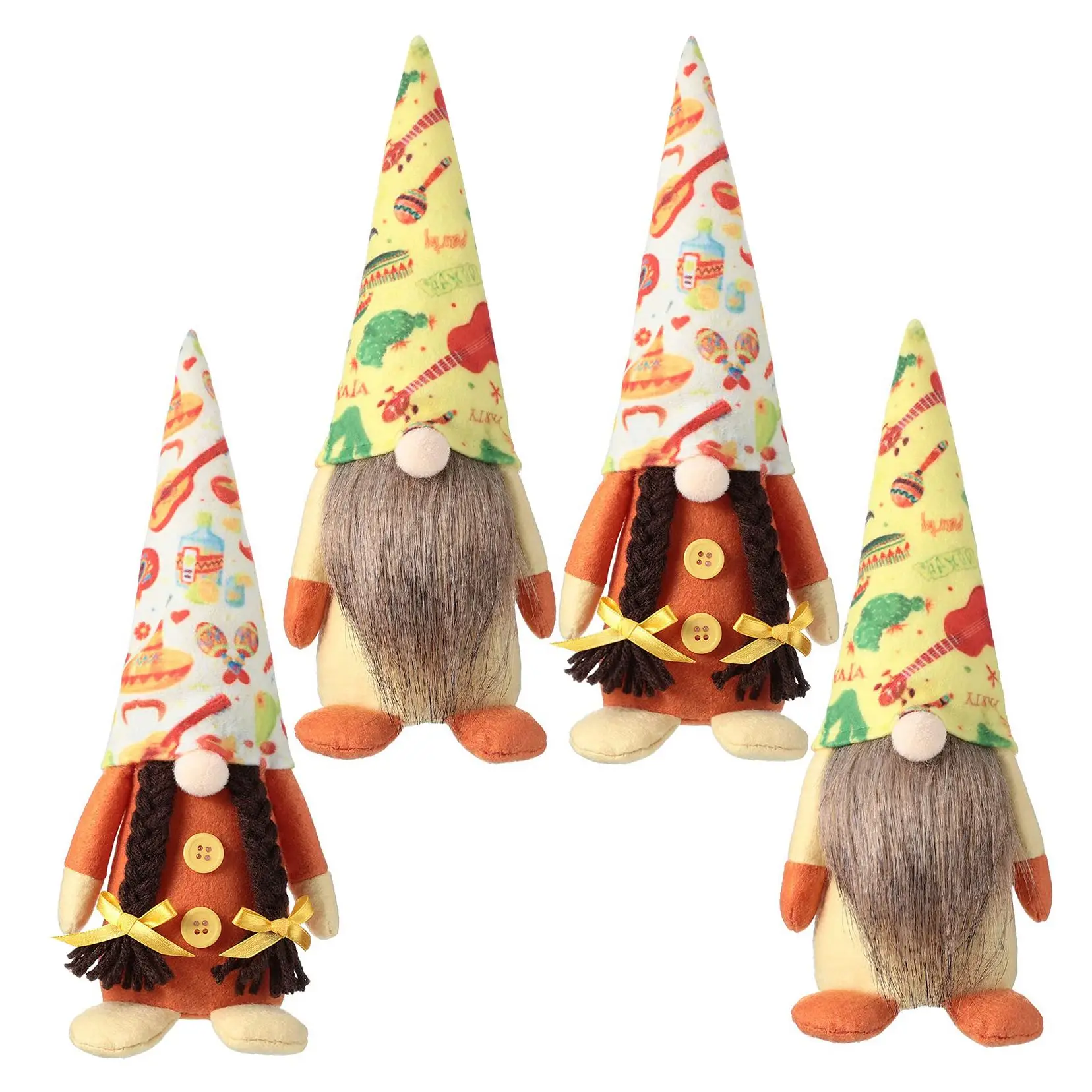 4 Pieces Fiesta Gnome Couple Cinco De Mayo Tomte Handmade Scandinavian Ornaments for Home Kitchen Tiered Tray