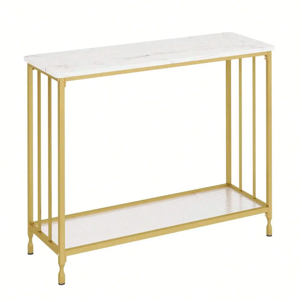 

Table, Behind Couch Table, Industrial Hallway Table With Glass Shelf And Metal Frame, Narrow Entryway Table, Narrow Console Tab