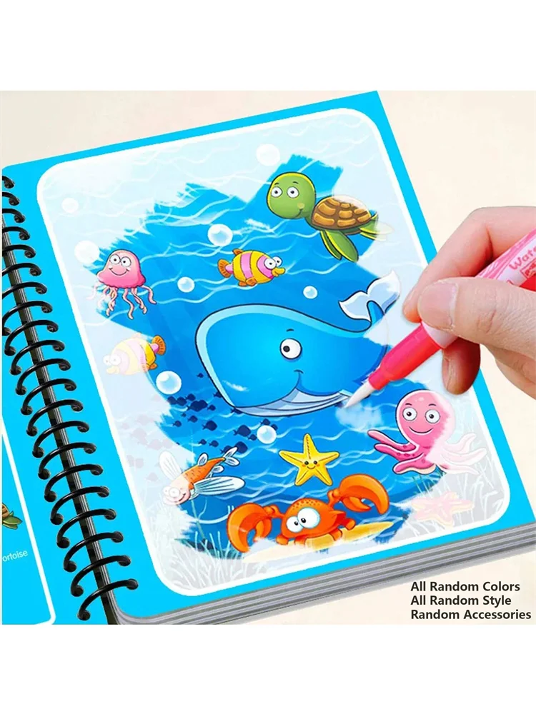 Montessori Magic Water Painting Book Reusable Coloring Water Drawing Book Education Toy Book(All Accessories Styles Random)