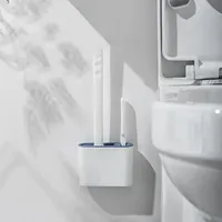 Wall Hanging Toilet Cleaning WC Brush Holder Long Handled Silicone Water Proof Quick Drying Soft Bristles Bathroom Accessories