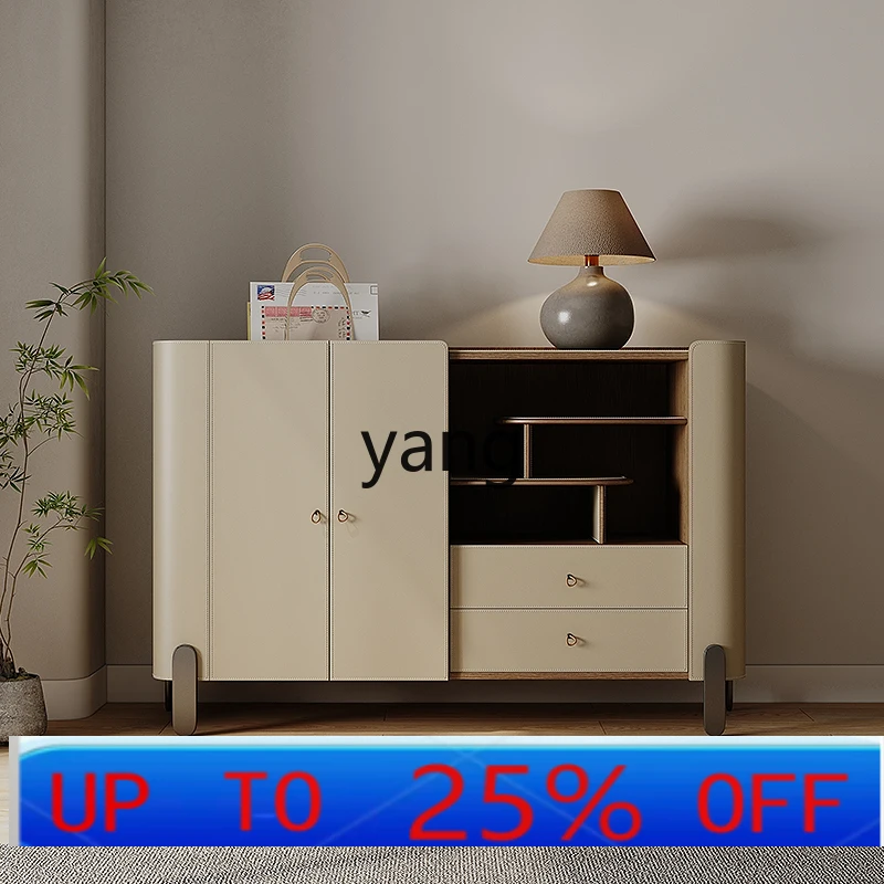 

LMM solid wood saddle leather dining side cabinet minimalist small apartment household wall integrated home storage cabinet