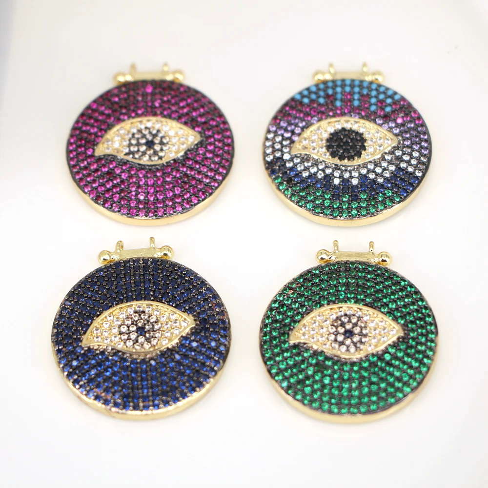 

5PCS, Classic Round Shape Cubic Zirconia Evil Eye Pendant Gold Color Lucky Turkish CZ Jewelry Gift