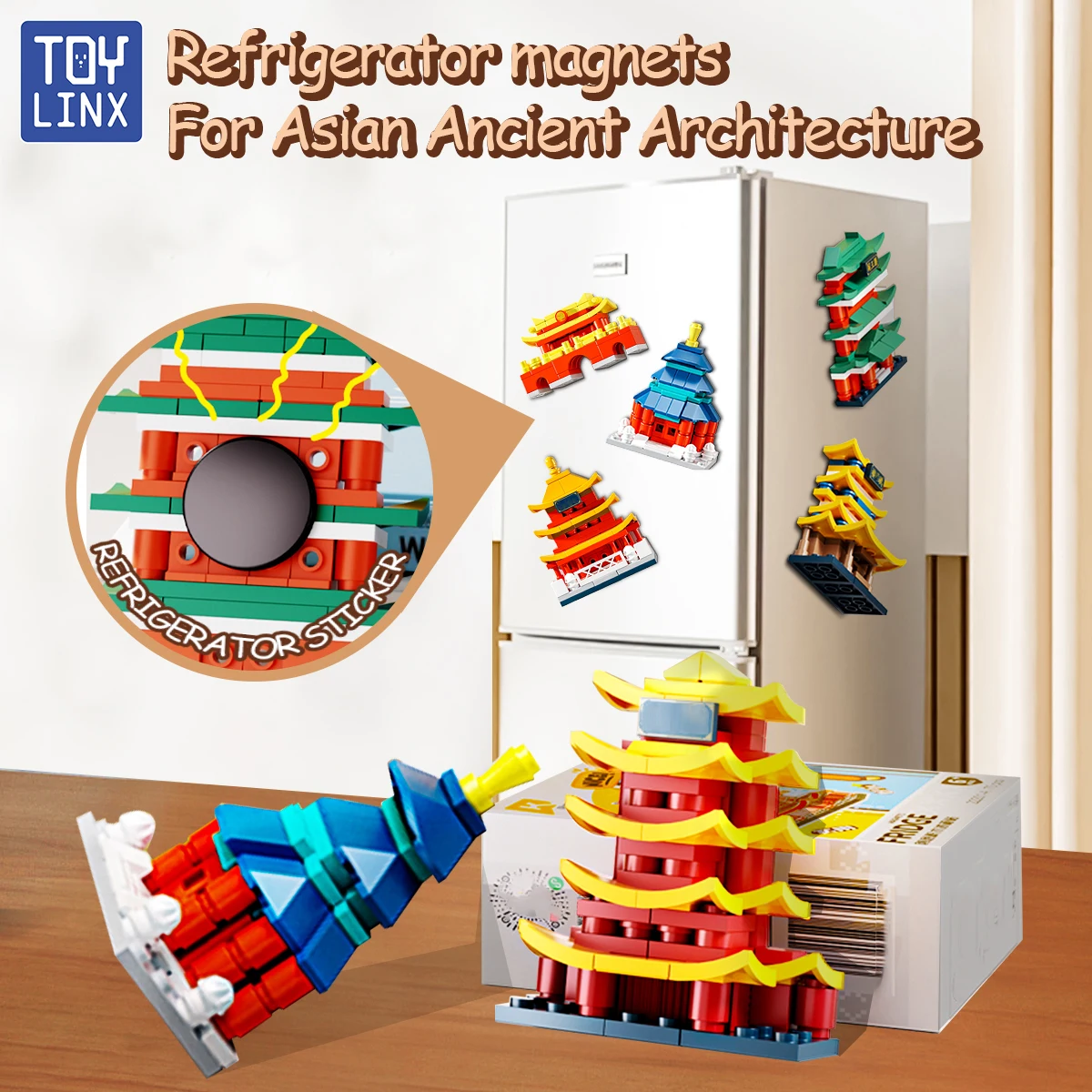 

Famous China Refrigerator Magnet Building Block Sticker Toy Yellow Crane Tower Urban History Halloween Easter Christmas Child