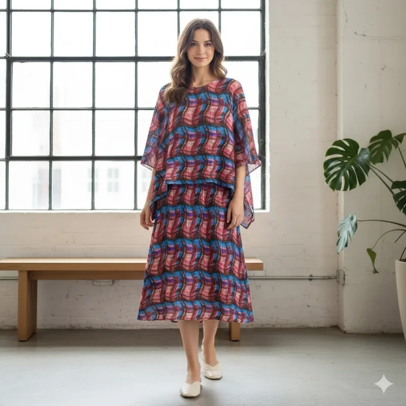 

Miyake Pleated Striped Skirt Set Women 2026 Fashion Spring New Top Half Skirt Casual Vintage Wear A Whole Set Pleats Clothes