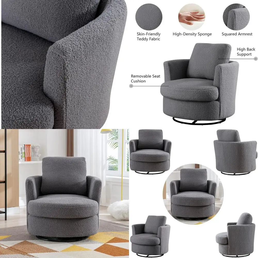Gray Boucle Fabric Swivel Club Chair, 31.9 Armchair for Bedroom, Living Room, Lounge, Hotel