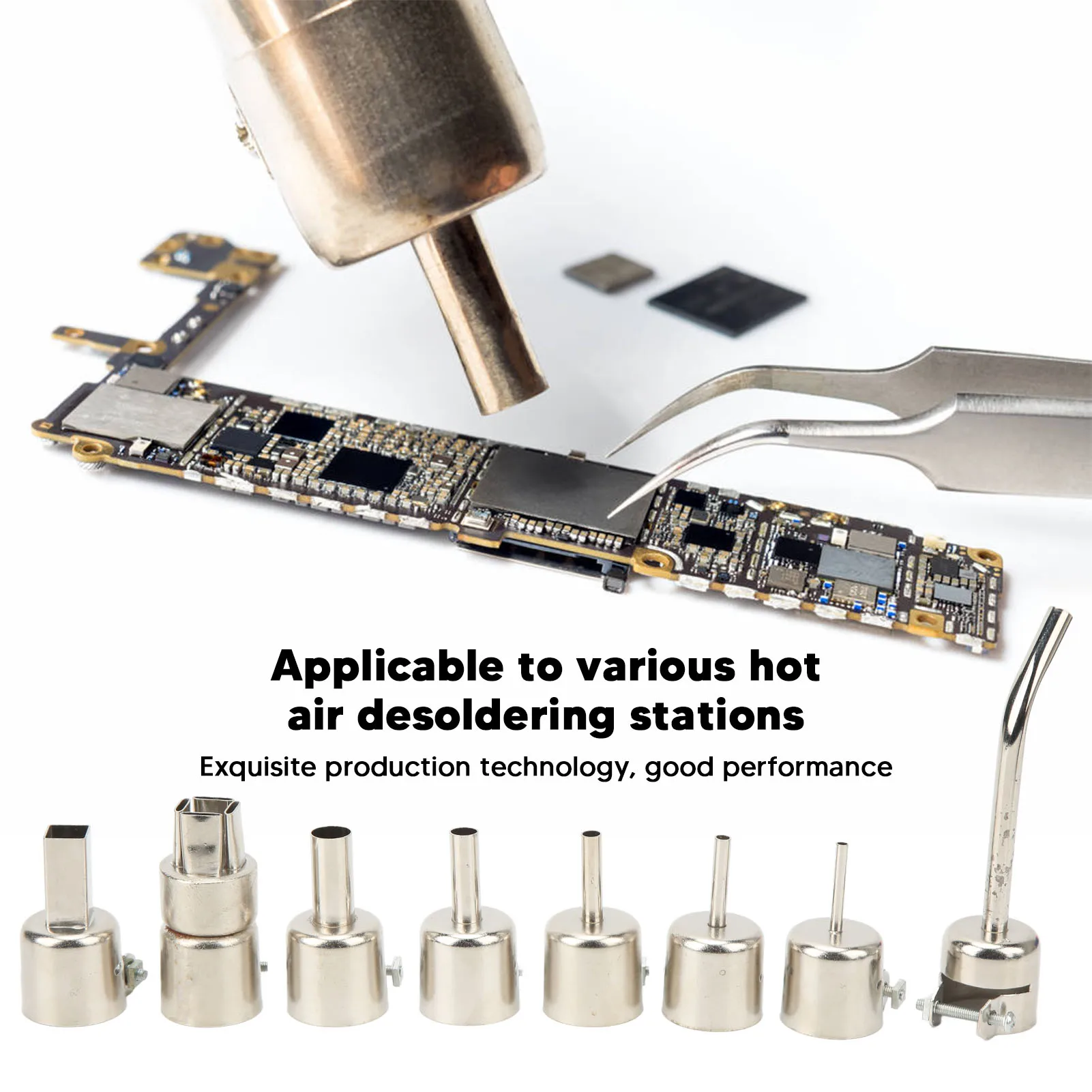 

8Pcs Curved Angle Heat Gun Nozzles Kit Stainless Steel Hot Air Gun Tips for Phone Maintenance Curved Angle Heat Gun Nozzles