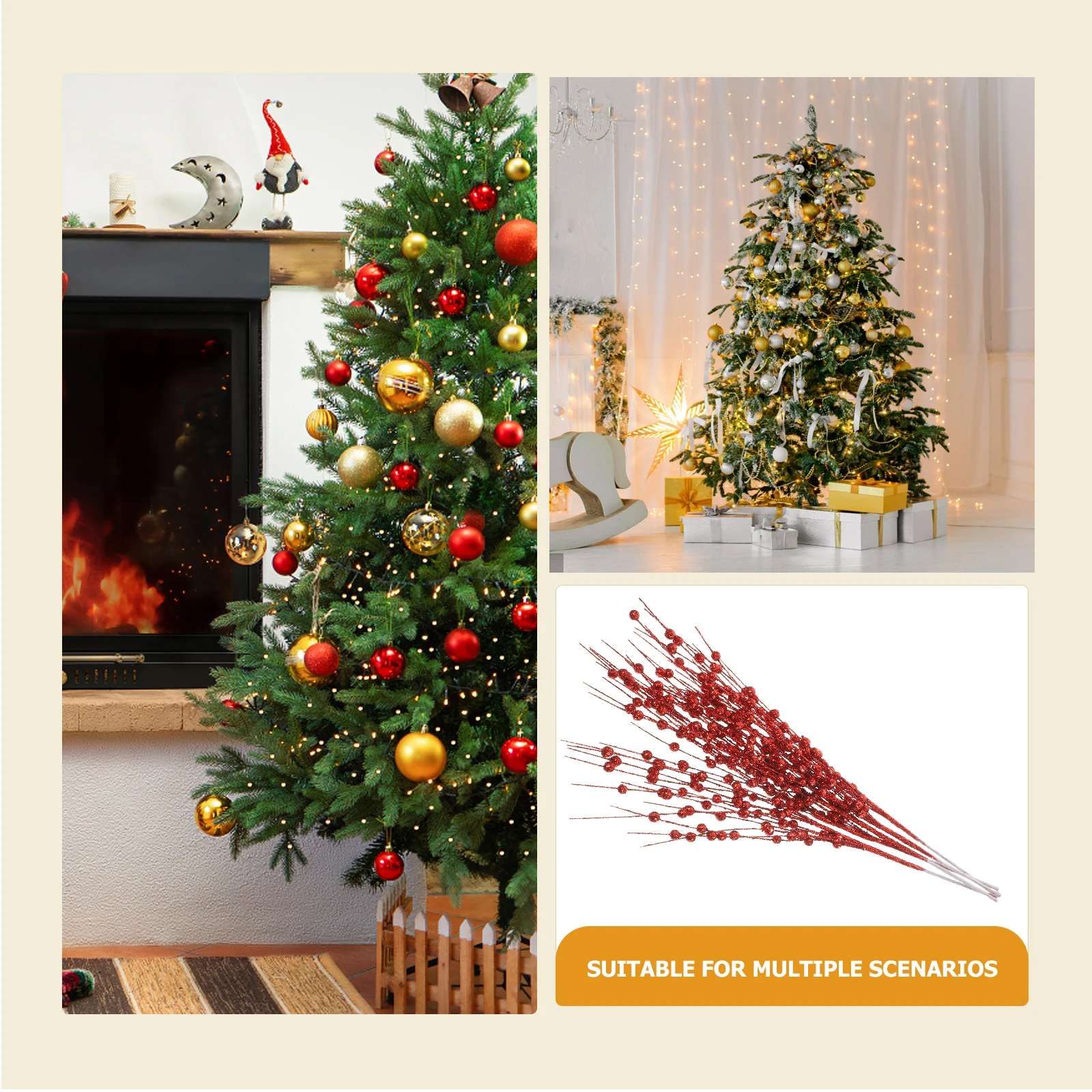 

Christmas Fruit Cuttings Glitter Berries Stems Wreath Making Glittery Twigs Artificial Berry Branches for Holiday Ornaments