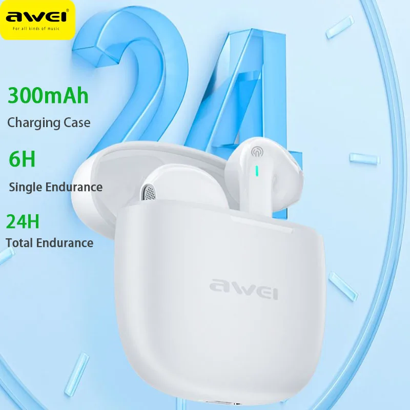 Awei T26 Pro V5.3 Wireless Bluetooth  Earphones With Mic ENC HD Call Hifi Sound Sport Headset Gamer Noise Canceling Headphones