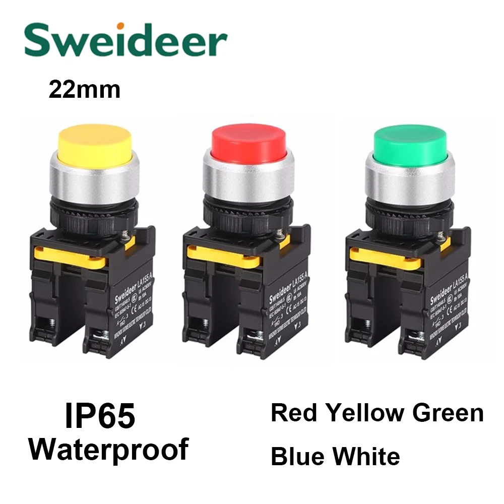 Green High Head Illuminated Switch 22mm Extended Head Push Button Momentary Latching Green Yellow Red Waterproof Power Switch on