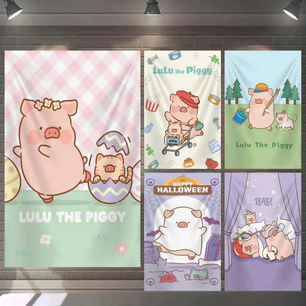 Cute Cartoon Lulu Pig Tapestry Microfiber Background Art Decor For Bedroom Living Room Bar Garden Outdoor Festival Wall Deco