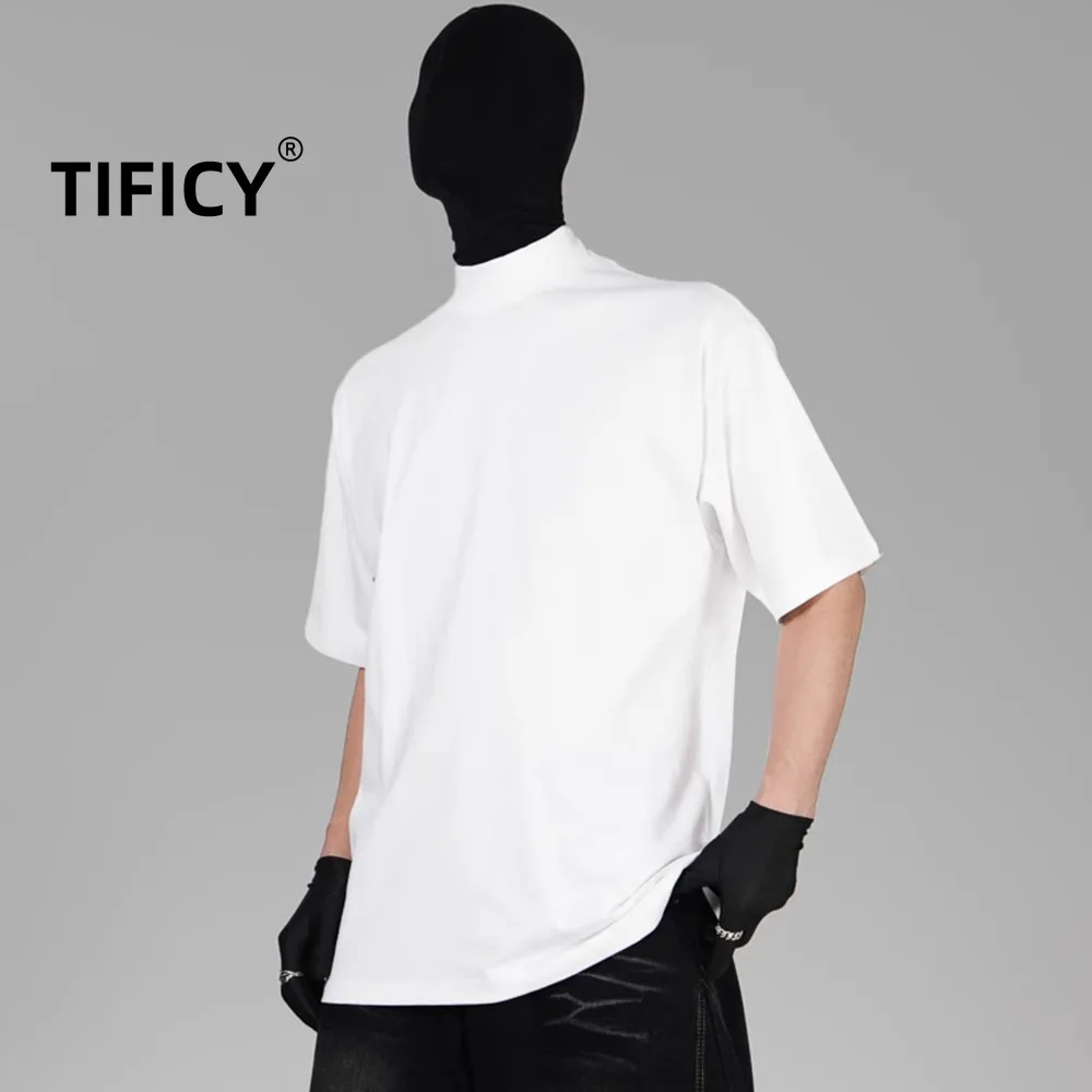 

Футболки High Street Футболки Топы Мужская футболка с короткими рукавами из плотного чистого хлопка с половиной воротника, небольшим воротником и фигурным кроем